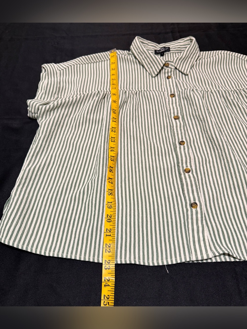 Velvet Heart Green Stripe Seersucker Cotton Blouse L Button Front Top - Picture 9 of 14